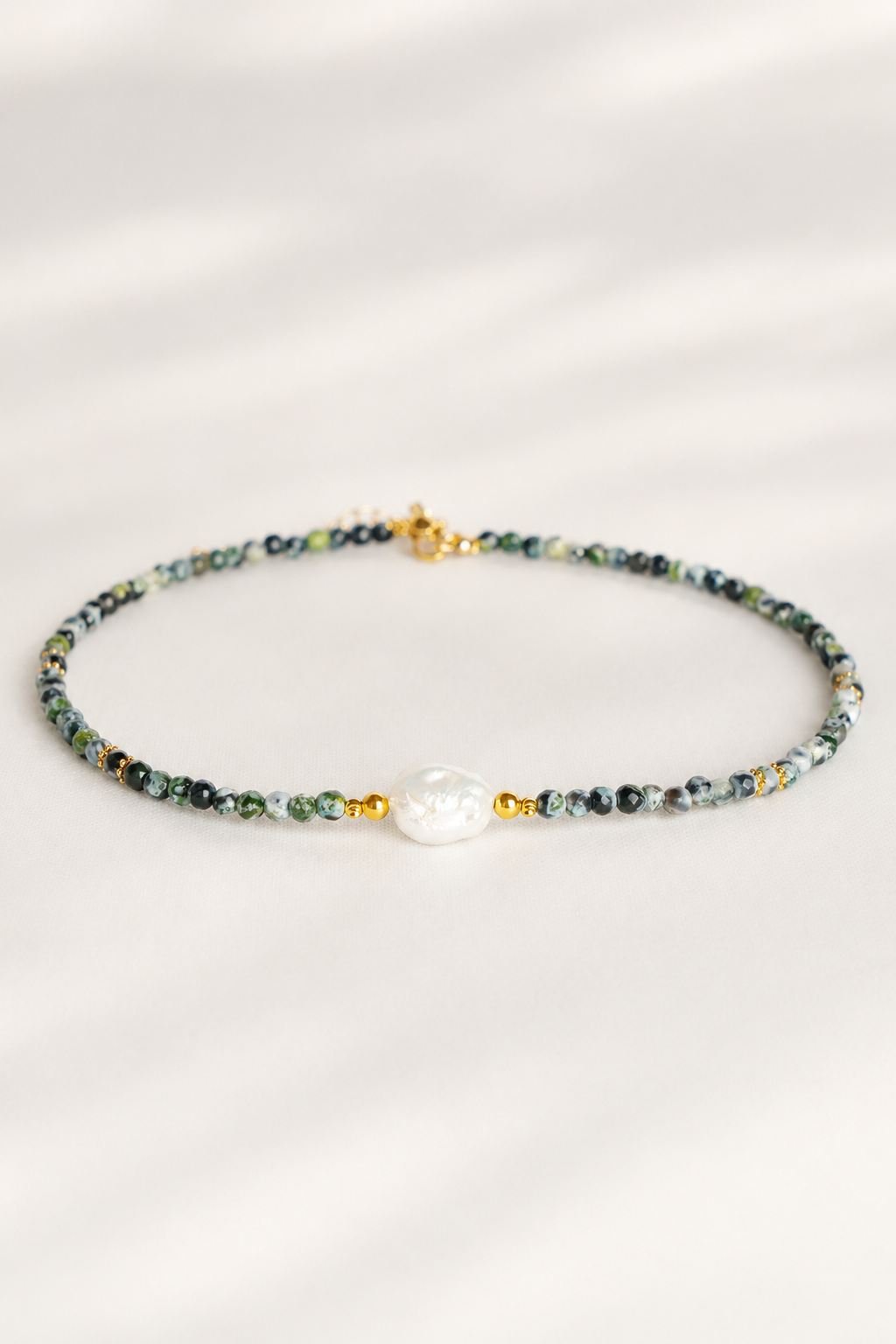 Núcleo de Perla - Choker de ágata musgo con perla natural