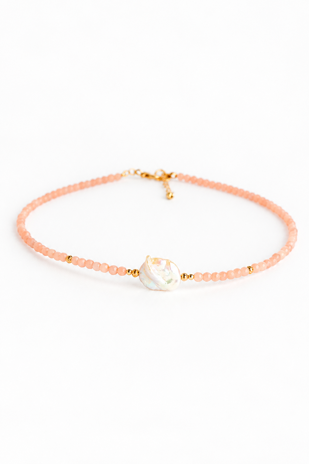 Núcleo de Perla - Choker de peach moonstone con perla natural