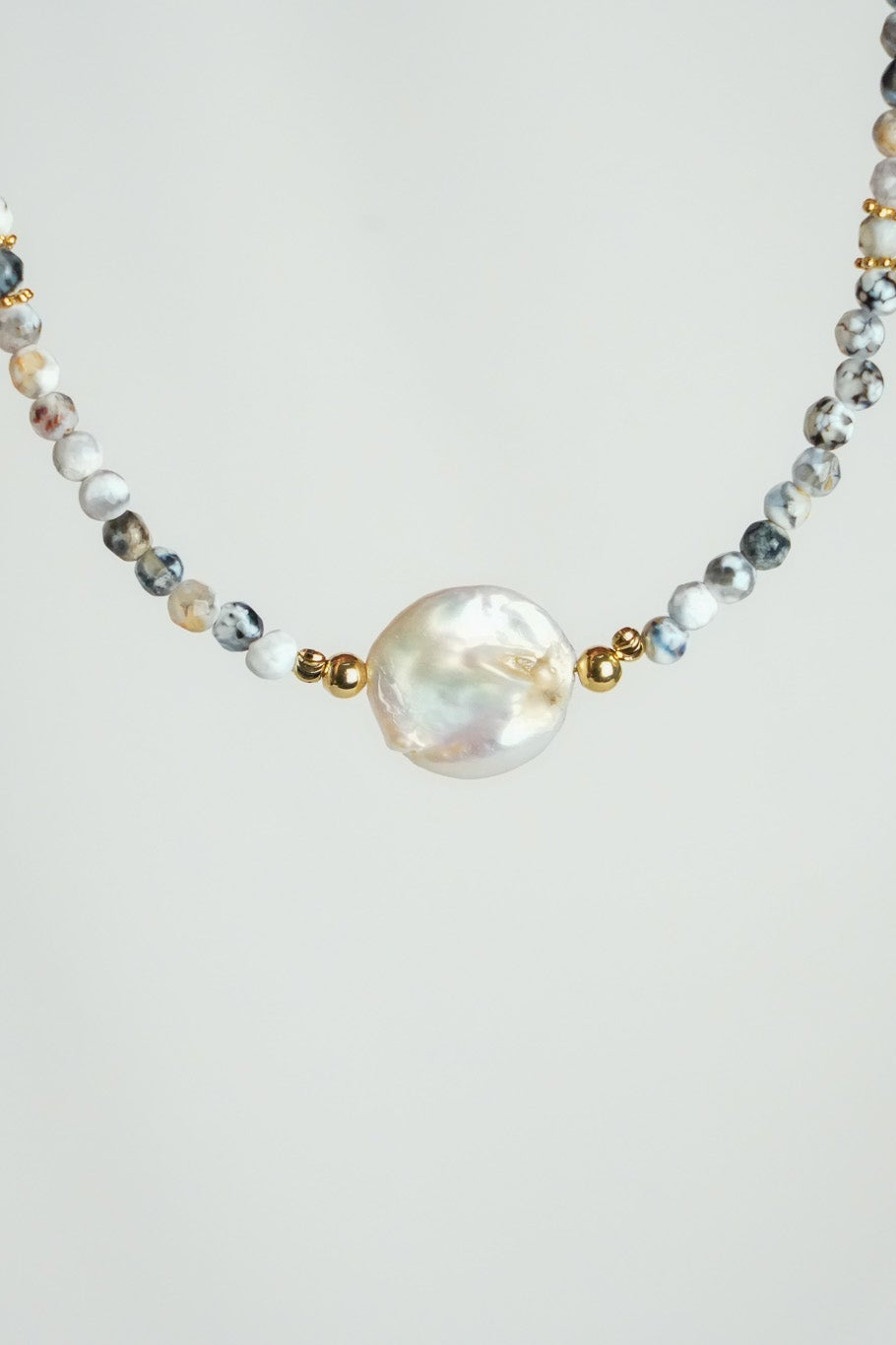 Núcleo de Perla - Choker de ágata dendrítica con perla natural