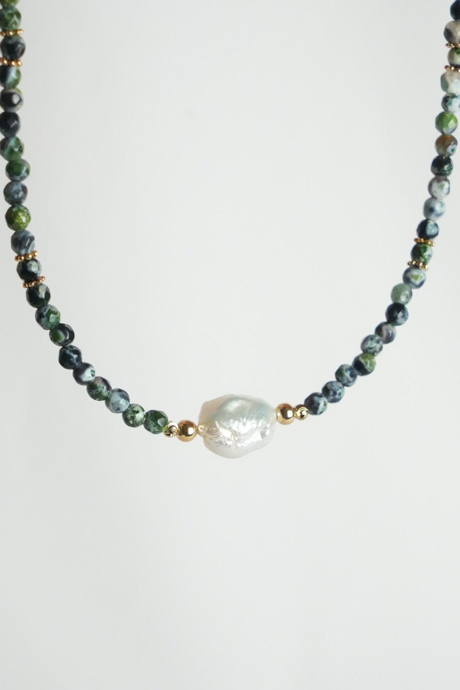 Núcleo de Perla - Choker de ágata musgo con perla natural