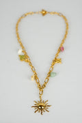 Fuego Dorado - Collar de eslabones con dijes de ceramica