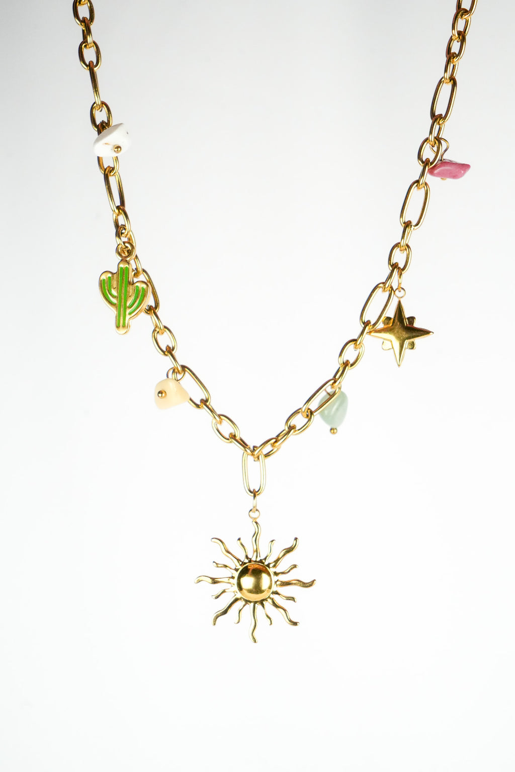 Fuego Dorado - Collar de eslabones con dijes de ceramica
