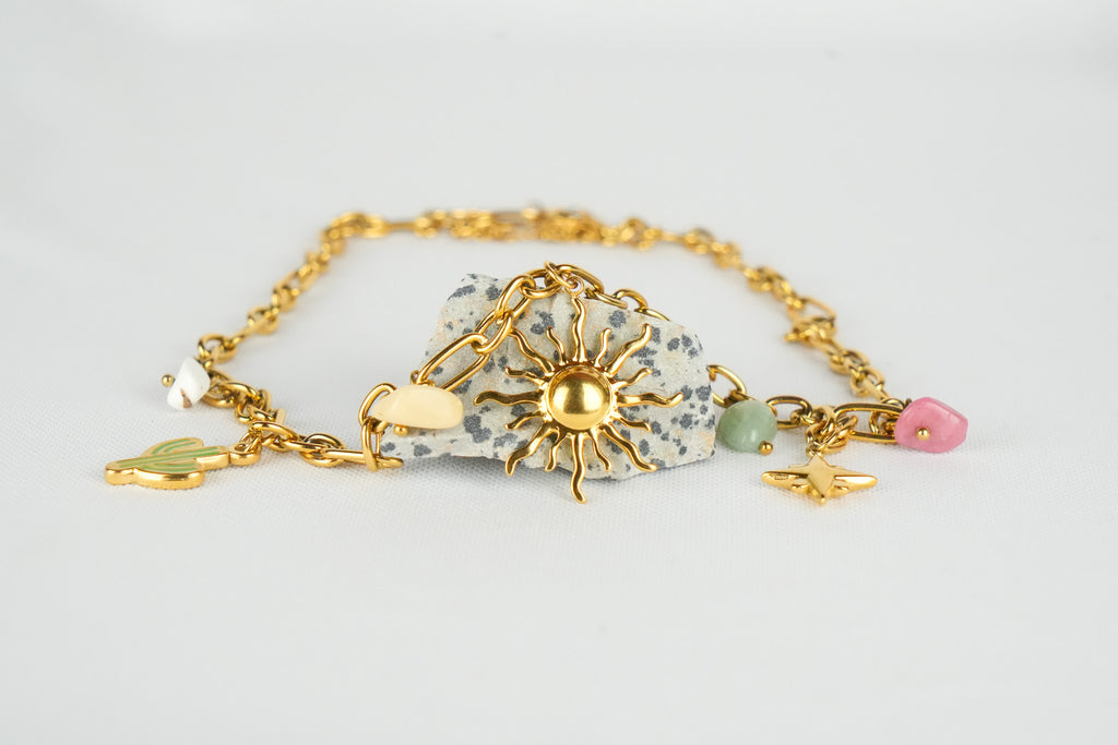 Fuego Dorado - Collar de eslabones con dijes de ceramica