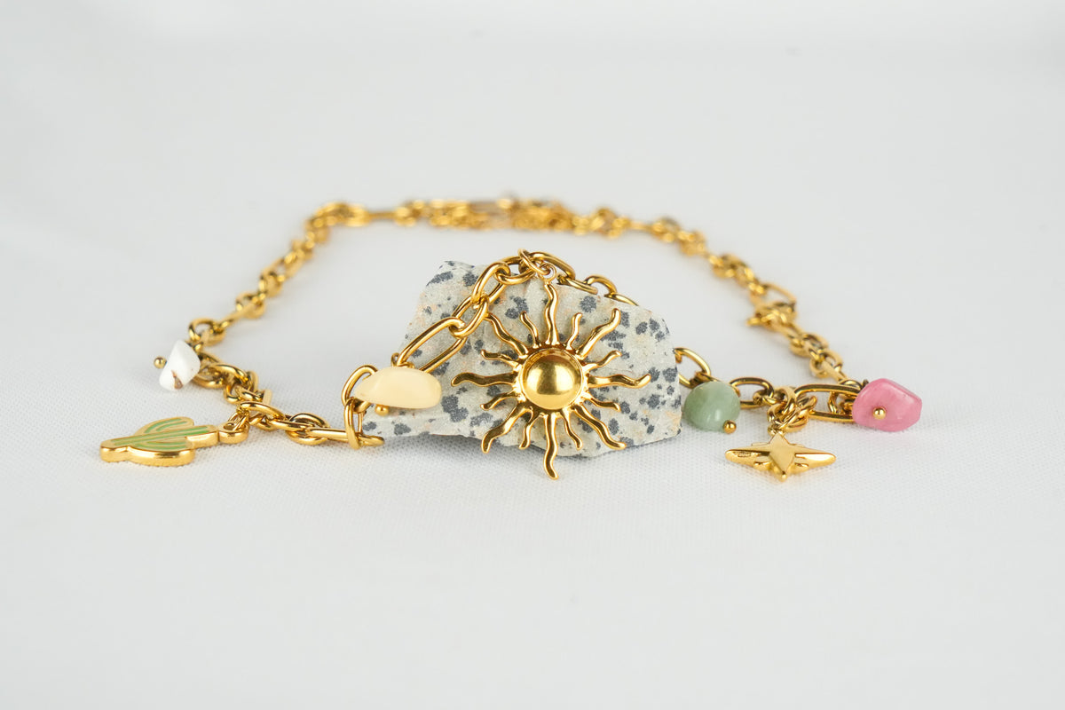 Fuego Dorado - Collar de eslabones con dijes de ceramica
